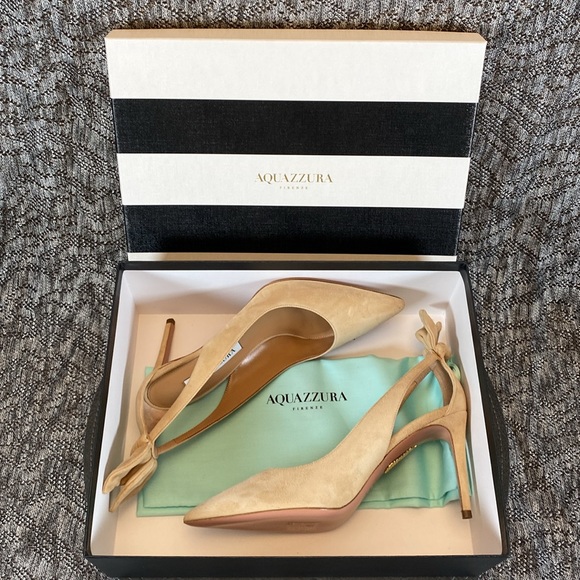 Aquazzura Bow Tie Pump 85mm Heels Nude Size 37 - Picture 9 of 15
